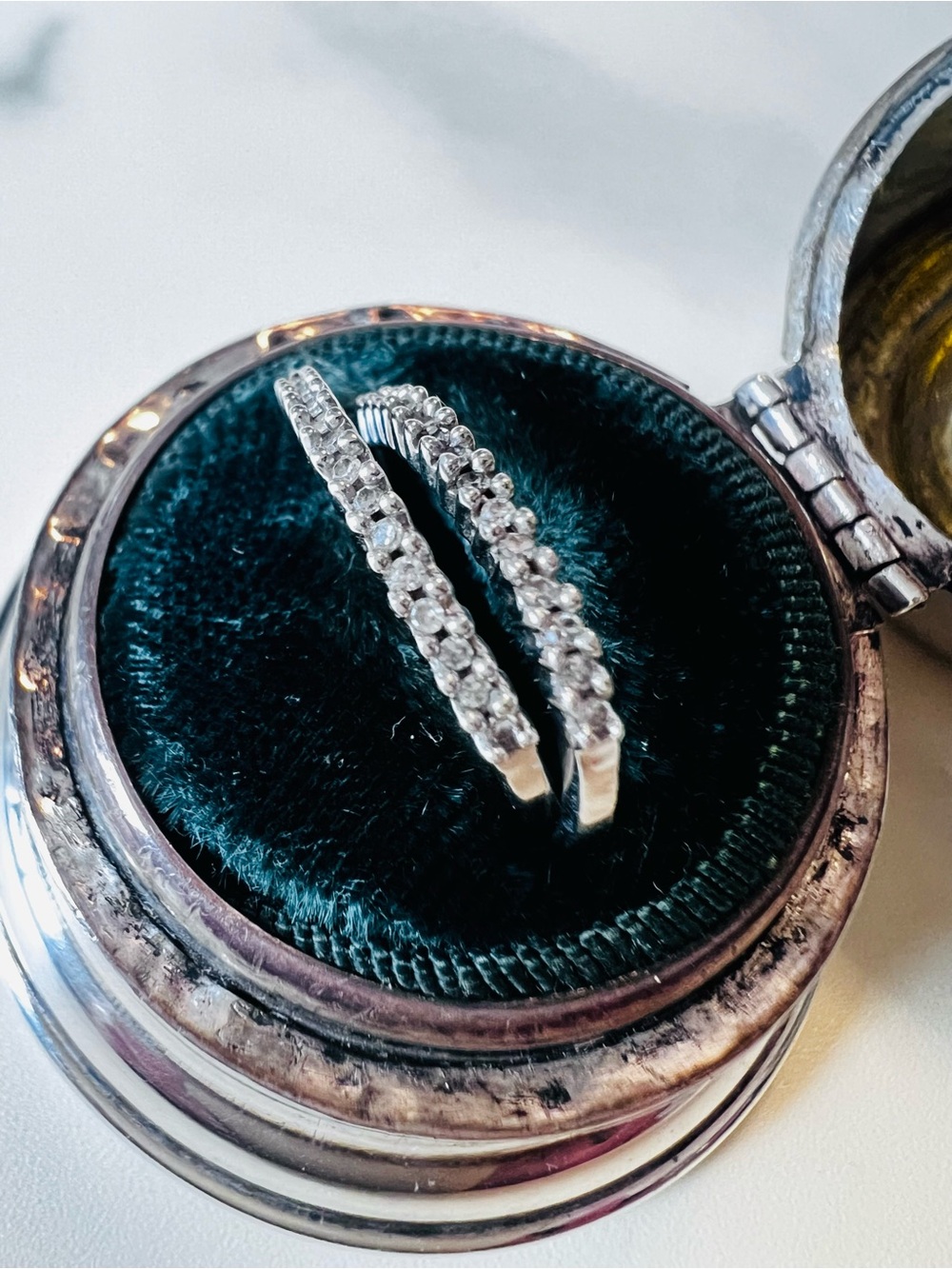 Genuine 10k White Gold and Diamond Hoop Earrings